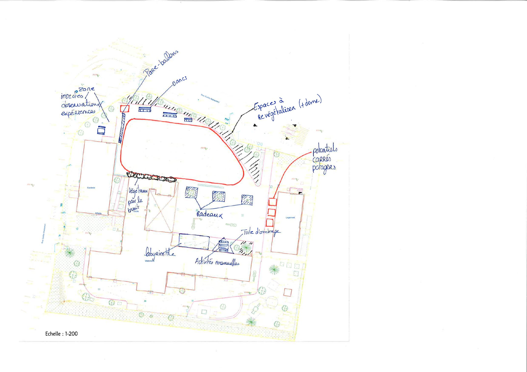 Croquis d'intention : école du dehors