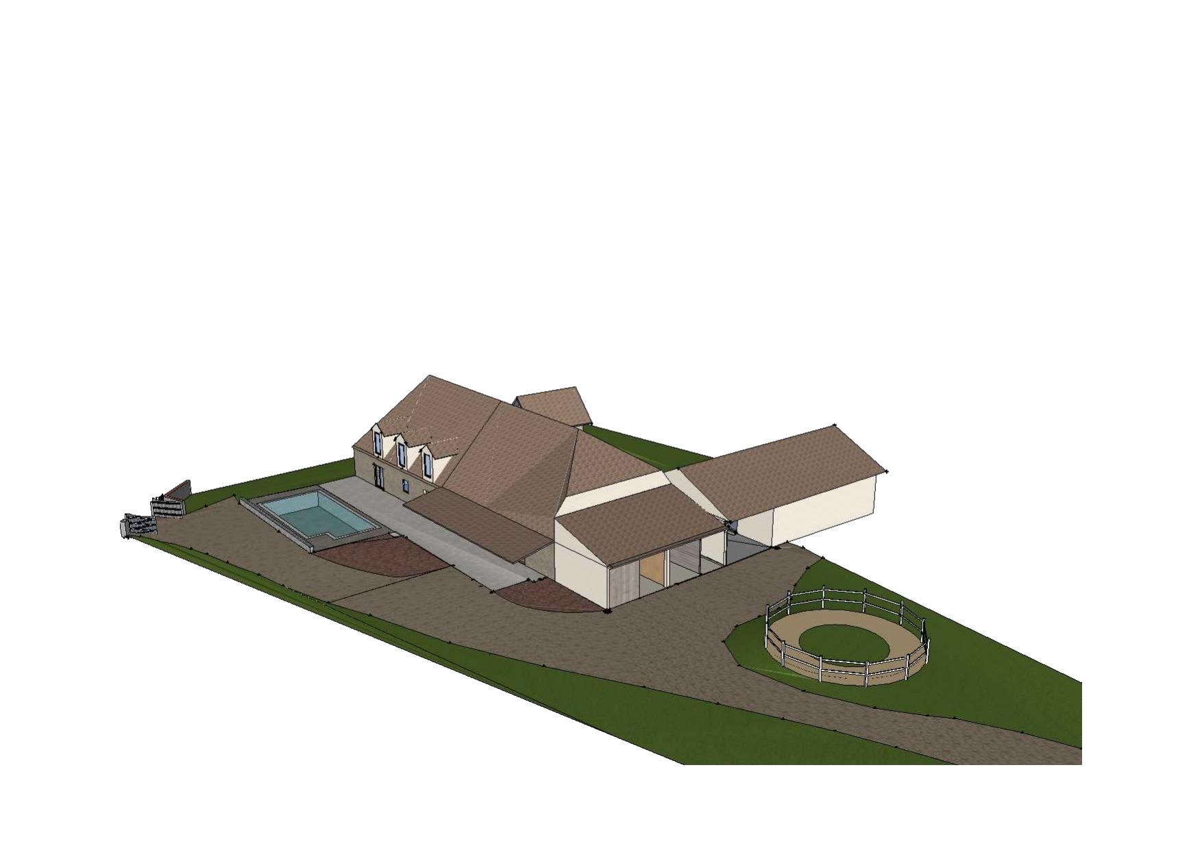 Base 3D modélisée sur SketchUp (V1), avant l'application de l'environnement et des textures sur Lumion.