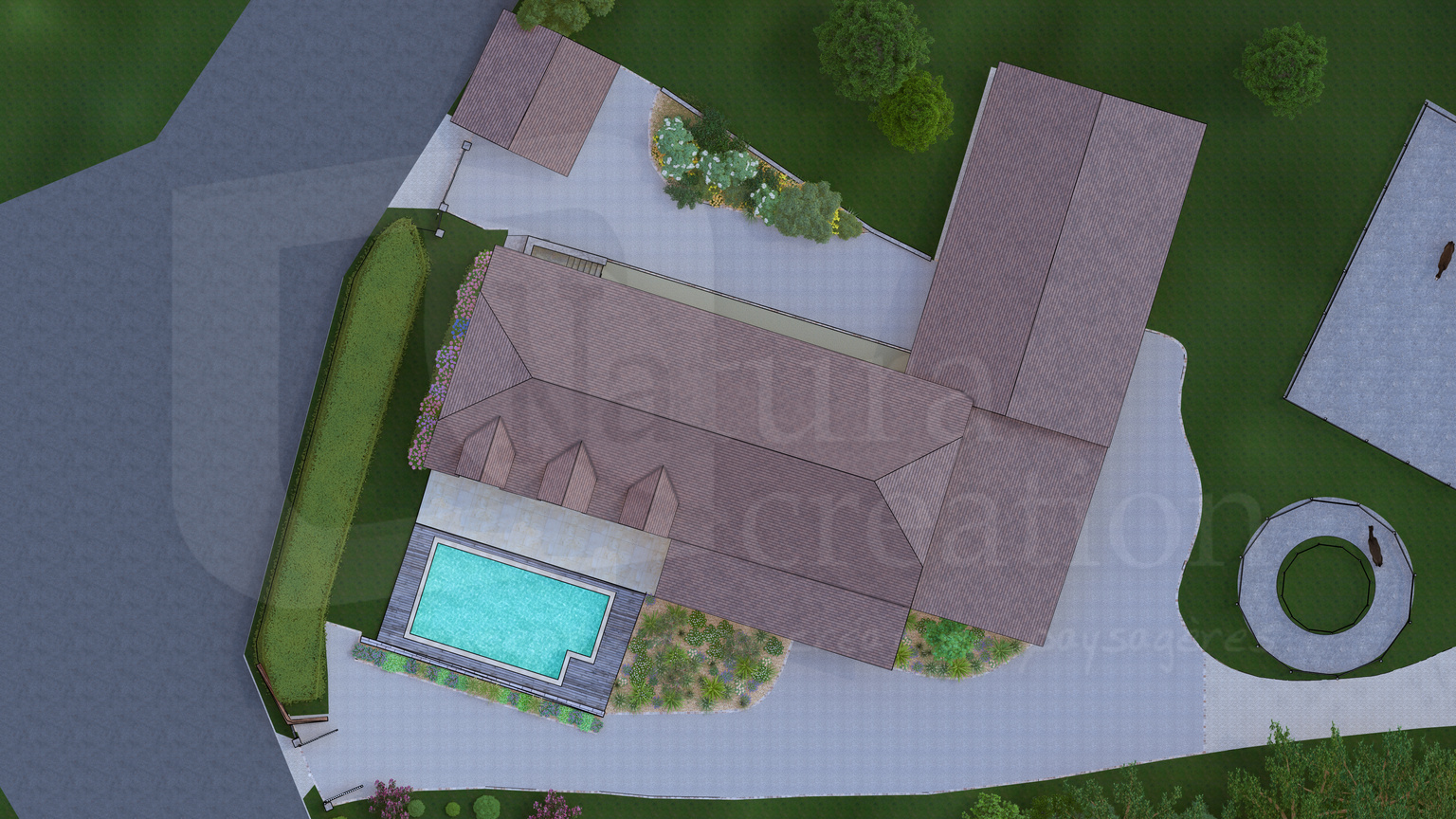 Rendu Lumion, plan masse 3D d'un domaine privé